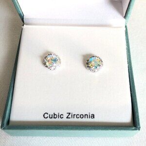 Cubic Zirconia Round Stud Pierced Earrings NIB